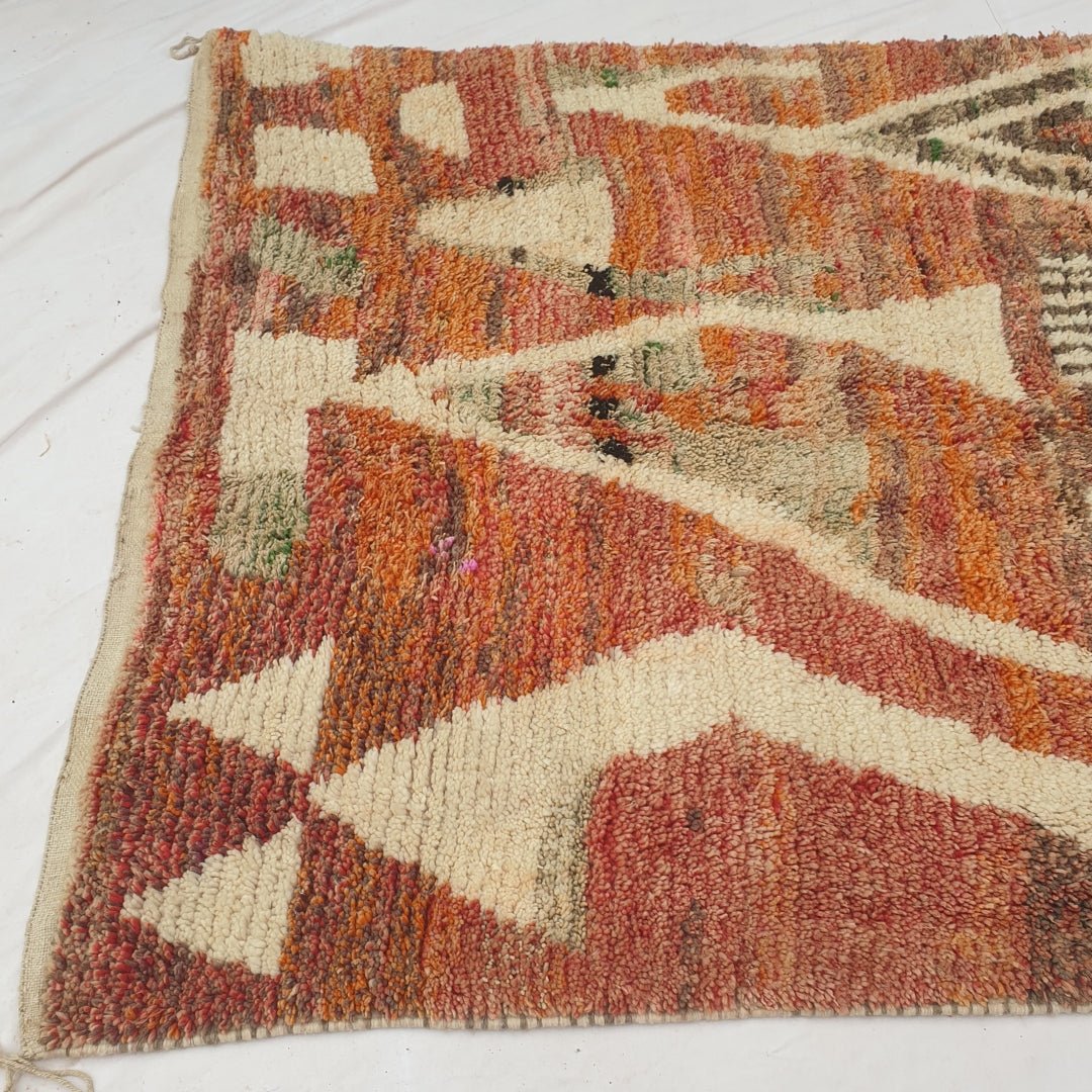 Zafla - Rust Moroccan Rug with Cream Triangle Mountain Design - Handwoven Berber Carpet | 6'3"x10'4" Ft | 191x316 cm - OunizZ