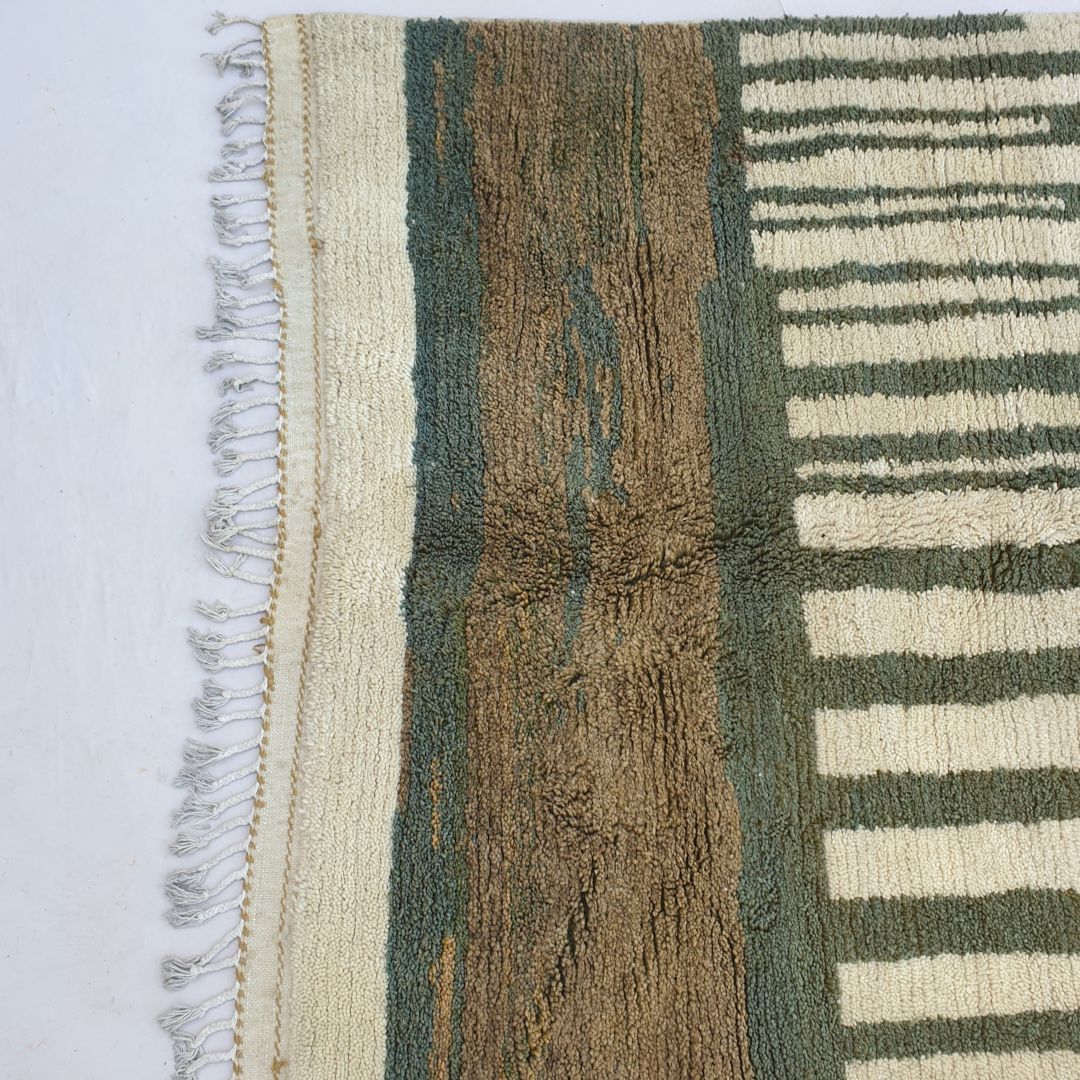 Zaita | Olive Green Moroccan Rug 6x9 Beni Ourain Ultra Soft | Handmade Berber Wool Carpet | 6'50x9'64 Ft | 198x294 cm - OunizZ