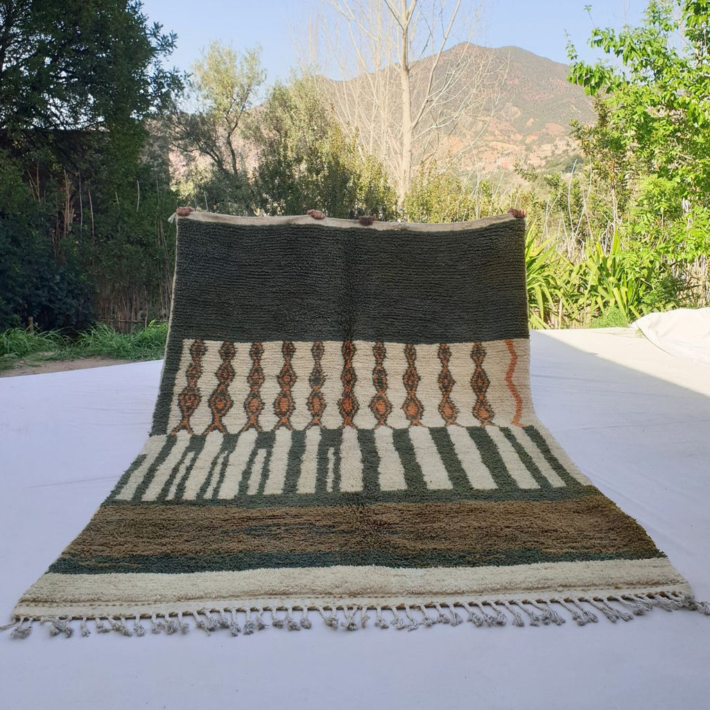 Zaita | Olive Green Moroccan Rug 6x9 Beni Ourain Ultra Soft | Handmade Berber Wool Carpet | 6'50x9'64 Ft | 198x294 cm - OunizZ