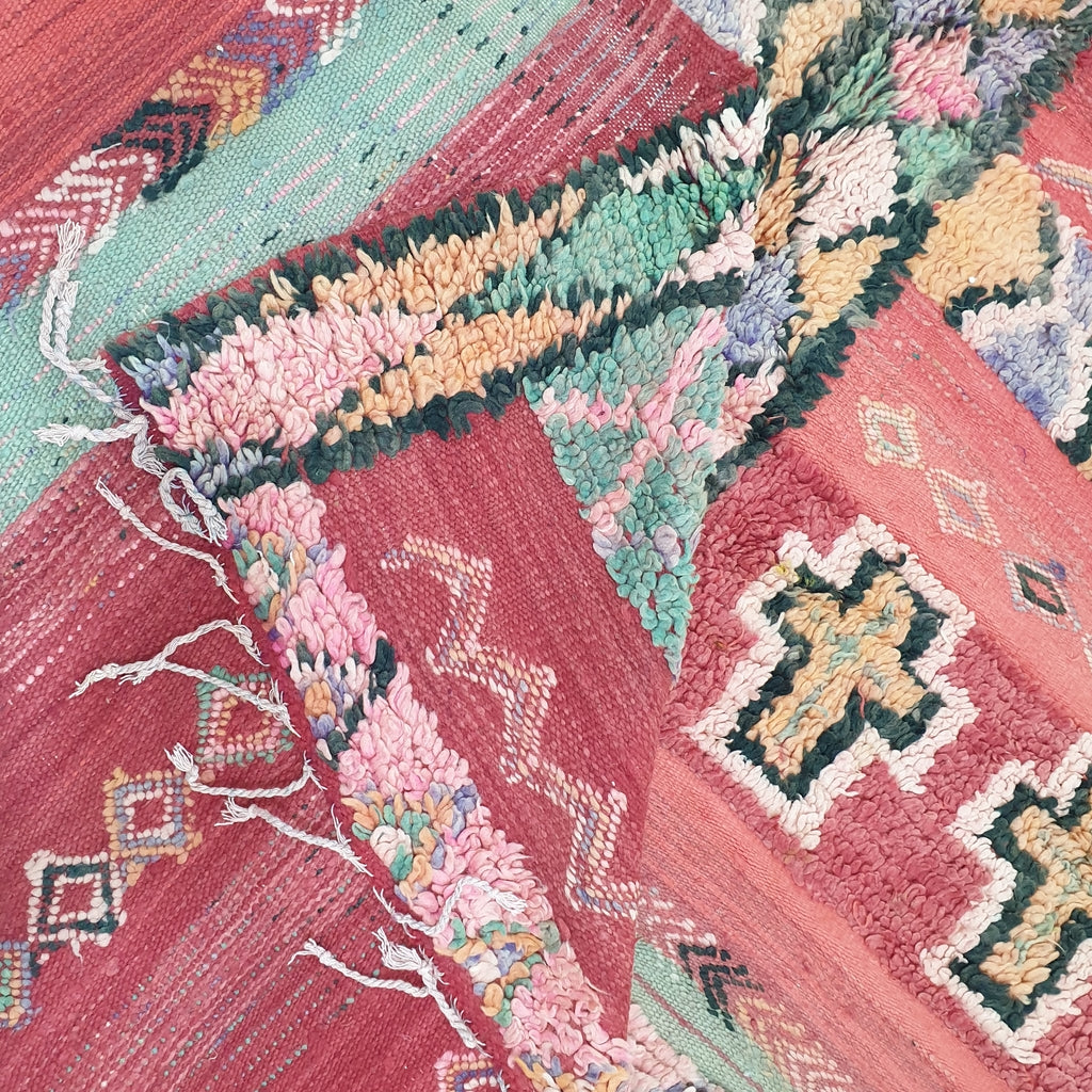 KONASO | 9x5'5 fot | 2,74x1,68 m | Marokkansk VINTAGE fargerikt teppe | 100% ull håndlaget
