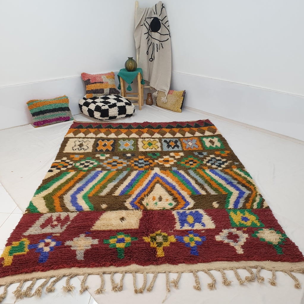 Marockansk matta Boujaad Färgglad vardagsrumsmatta | 9'2x6'4 Ft | 280x194 cm | GHIWLA | 100% ull handgjorda