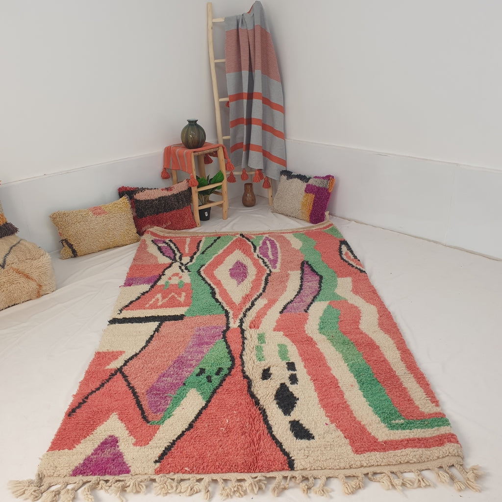 Marokkansk tæppe Boujaad Soveværelse & stue tæppe | NAHA | 8'2x5' Ft | 2,50x1,52 m | 100% uld håndlavet