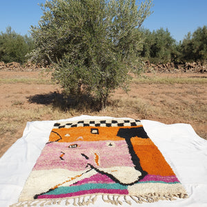 MOROCCAN BOUJAAD RUG | Moroccan Berber Rug | Orange & Pink Rug Moroccan Carpet | Authentic Handmade Berber Bedroom Rugs | 9'6x6'6 Ft | 2,92x2,00 m