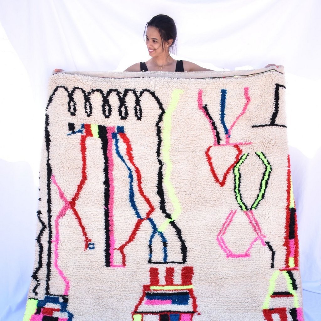ARINAS | 10x7 Ft | 3x2 cm | Moroccan White Rug | 100% wool handmade - OunizZ