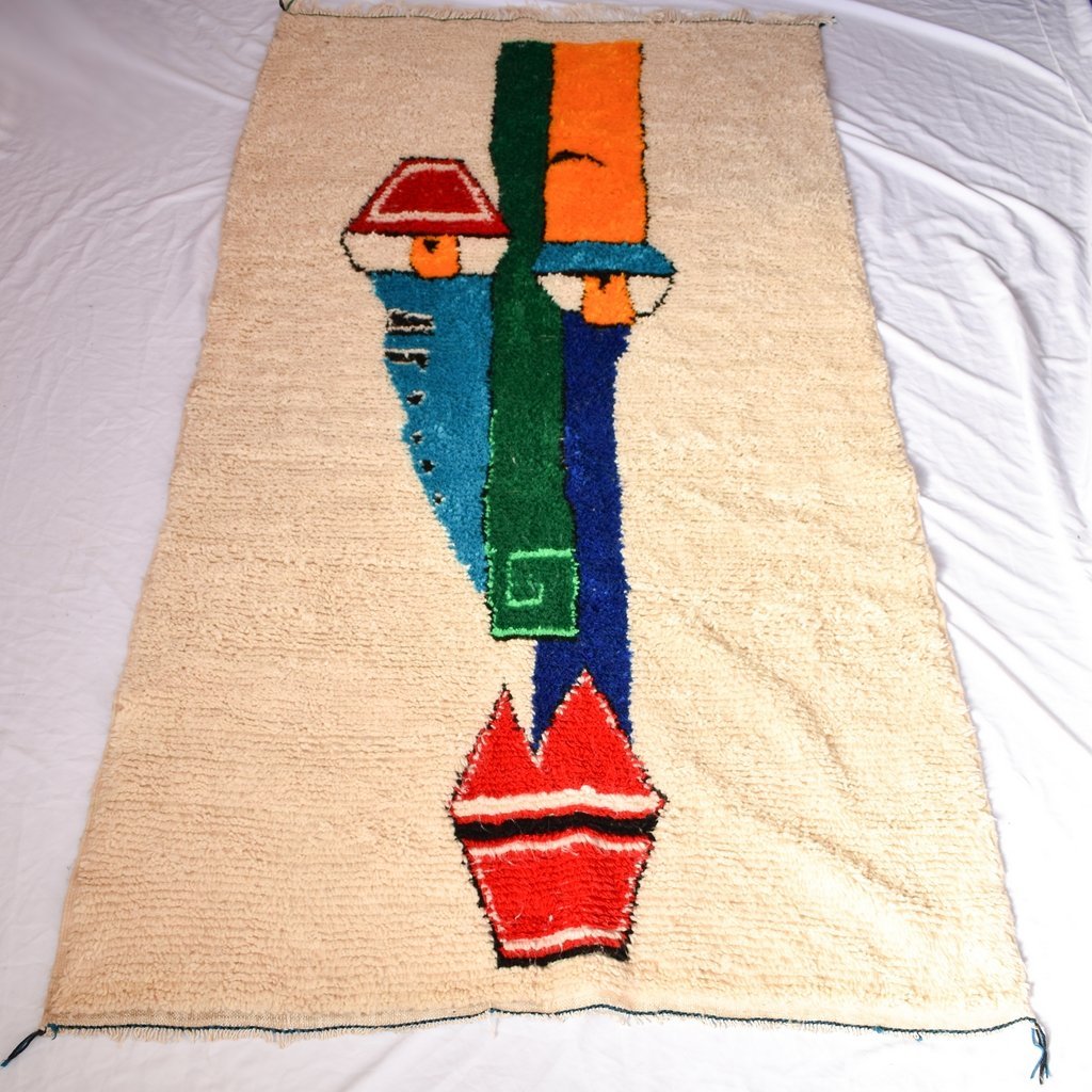 AROUSSA | 8'7x4'8 Ft | 266x145 cm | Moroccan White Rug | 100% wool handmade - OunizZ