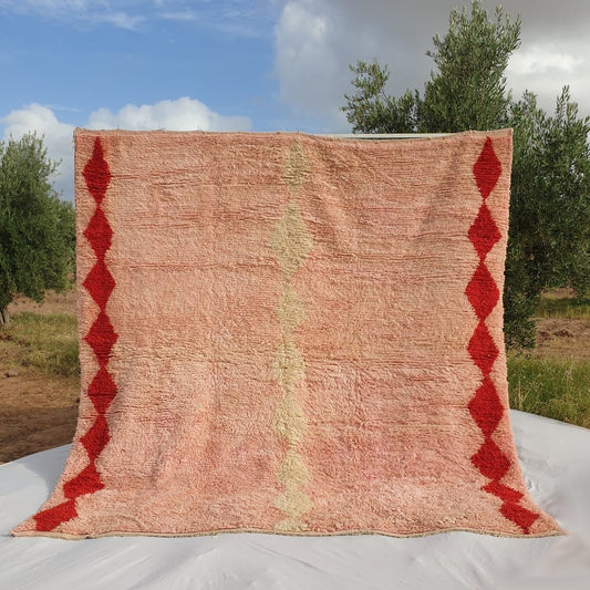 Assif | BENI OUARAIN MOROCCAN Area Rug Soft & Thick Pink Red for Living Room or Bedroom | Moroccan High Pile Rug Berber Authentic Wool | 10x10'2 Ft | 308x310 cm - OunizZ