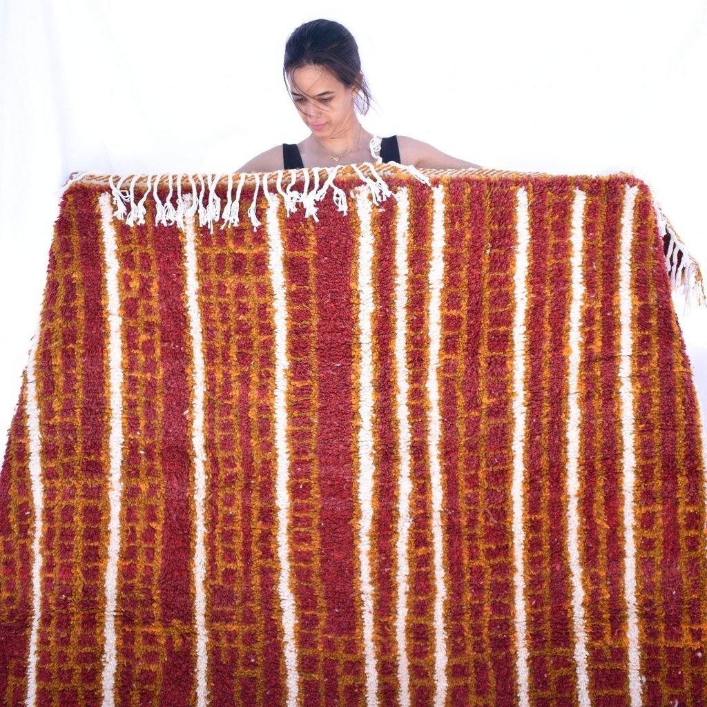 AZALIME | 10x7 Ft | 3x2 m | Moroccan red orange Rug | 100% wool handmade - OunizZ