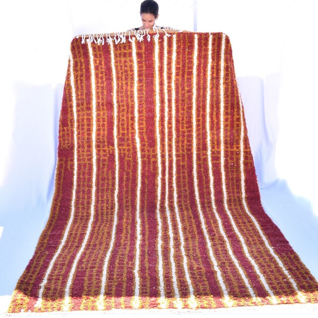 AZALIME | 10x7 Ft | 3x2 m | Moroccan red orange Rug | 100% wool handmade - OunizZ