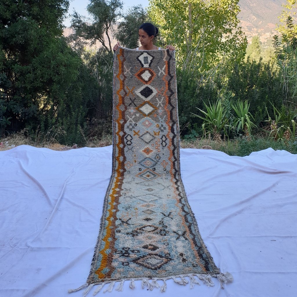 AZIGA Runner | 10x2'5 Ft | 3,04x0,75 m | Moroccan Colorful Rug | 100% wool handmade - OunizZ