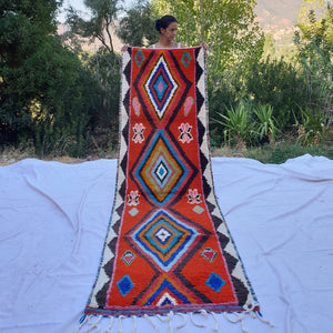 BAKI Runner | 10x3 Ft | 3x0,90 m | Moroccan Colorful Rug | 100% wool handmade - OunizZ