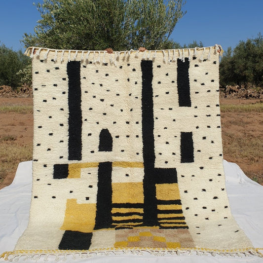 BENI OUARAIN RUG Soft & Thick Colorful Living Room Carpet | Moroccan High Pile Area Rug Berber Authentic Wool | 8'4x7'1 Ft | 2,57x2,16 m | Michiga - OunizZ