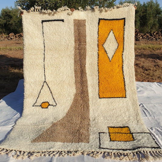 BENI OUARAIN RUG Soft & Thick Colorful Living Room Carpet | Moroccan High Pile Area Rug Berber Authentic Wool | 9'7x6'6 Ft | 3x2 m | Kanya - OunizZ