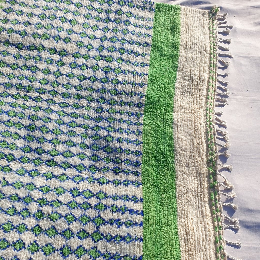 BENI OUARAIN RUG Soft & Thick Green Living Room Carpet | Moroccan High Pile Area Rug Berber Authentic Wool | 9'3x6'7 Ft | 2,8x2 m | Khalsa - OunizZ