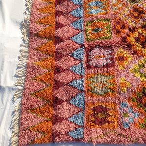 BENI OUARAIN RUG Soft & Thick Pink Orange Living Room Carpet | Moroccan High Pile Area Rug Berber Authentic Wool | 10'4x6'5 Ft | 3,16x2,00 m | Chnafa - OunizZ