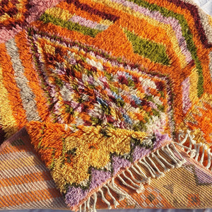 BENI OUARAIN RUG Soft & Thick Pink Orange Living Room Carpet | Moroccan High Pile Area Rug Berber Authentic Wool | 10'4x6'5 Ft | 3,16x2,00 m | Chnafa - OunizZ