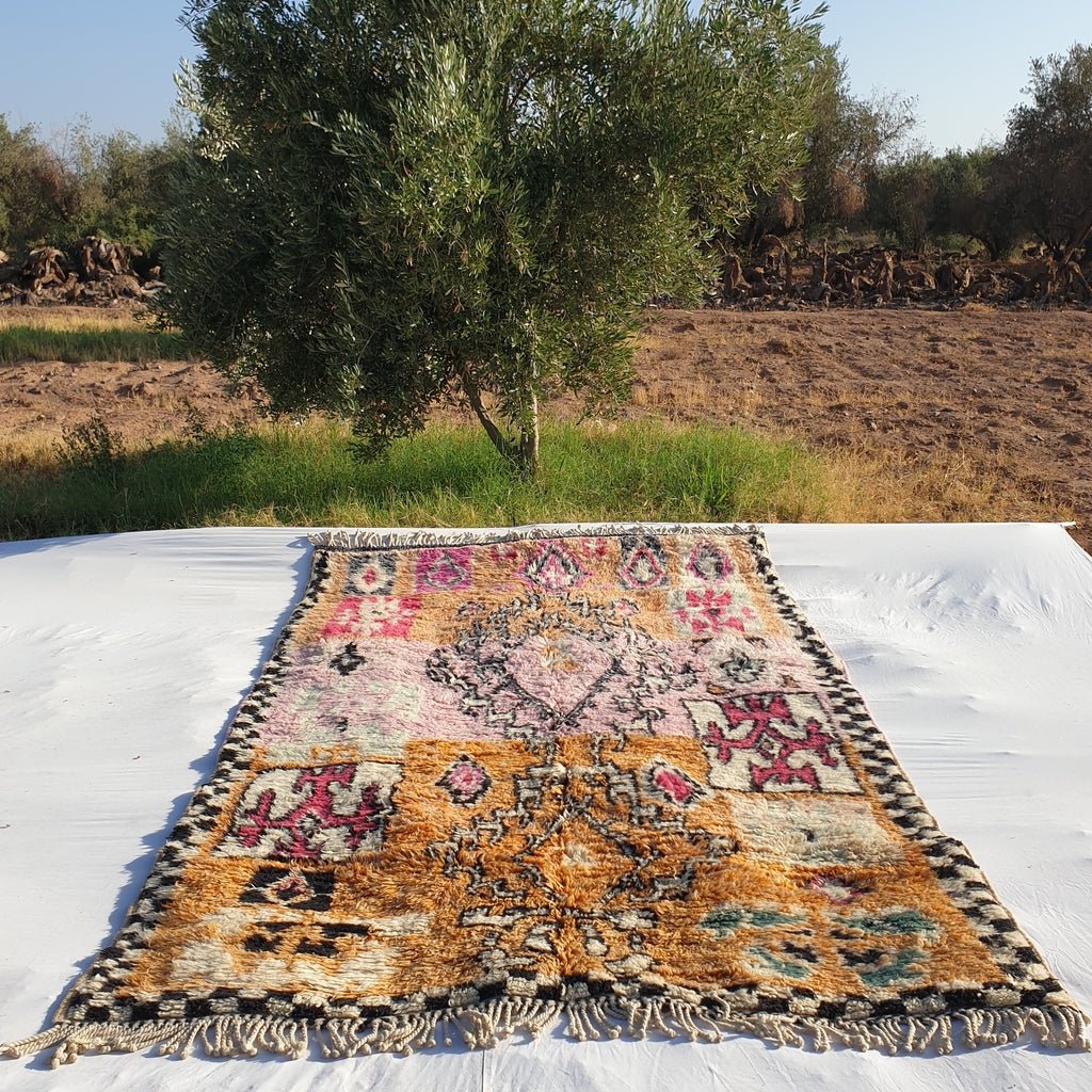 BENI OUARAIN RUG Soft & Thick Pink Orange Living Room Carpet | Moroccan High Pile Area Rug Berber Authentic Wool | 11'2x6'3 Ft | 3,4x2 m | Sarhana - OunizZ