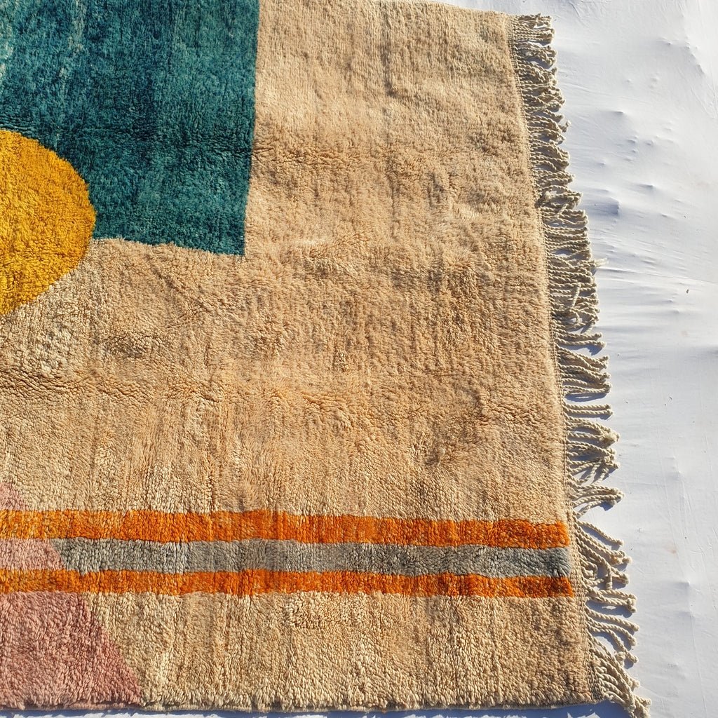 BENI OUARAIN RUG Soft & Thick Pink Orange Living Room Carpet | Moroccan High Pile Area Rug Berber Authentic Wool | 9'7x6'8 Ft | 3x2 m | Samira - OunizZ