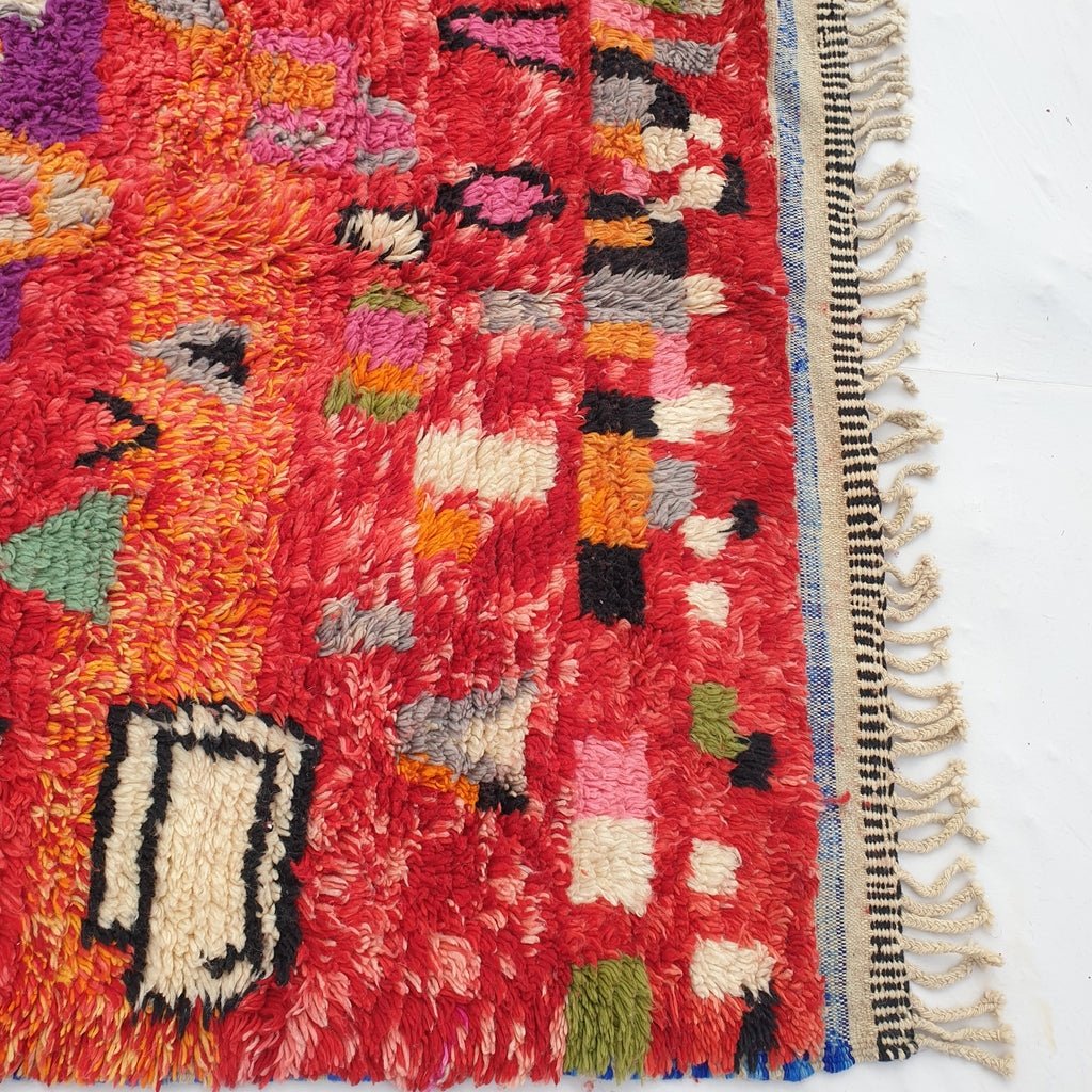 BENI OUARAIN RUG Soft & Thick Red Orange Living Room Carpet | Moroccan High Pile Area Rug Berber Authentic Wool | 9'3x6 Ft | 282x184 cm | Laysa - OunizZ