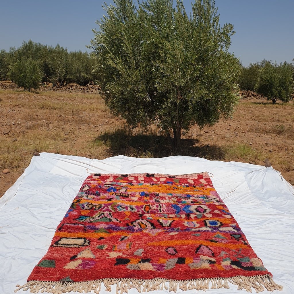 BENI OUARAIN RUG Soft & Thick Red Orange Living Room Carpet | Moroccan High Pile Area Rug Berber Authentic Wool | 9'8x6'6 Ft | 3x2 m | Laysa - OunizZ