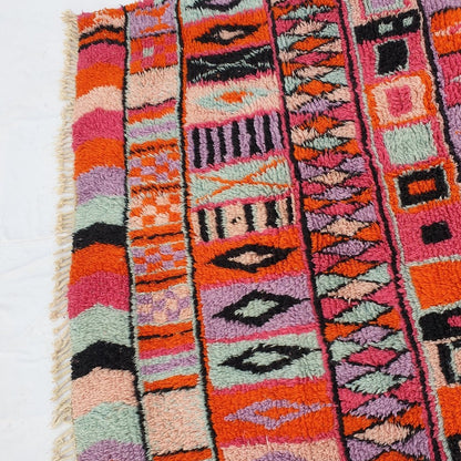 BENI OUARAIN RUG Soft & Thick Red Orange Pink Living Room Carpet | Moroccan High Pile Area Rug Berber Authentic Wool | 10'3x6'5 Ft | 3,14x2,00 m | Mayssa - OunizZ