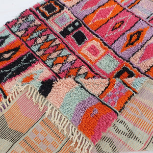 BENI OUARAIN RUG Soft & Thick Red Orange Pink Living Room Carpet | Moroccan High Pile Area Rug Berber Authentic Wool | 10'3x6'5 Ft | 3,14x2,00 m | Mayssa - OunizZ