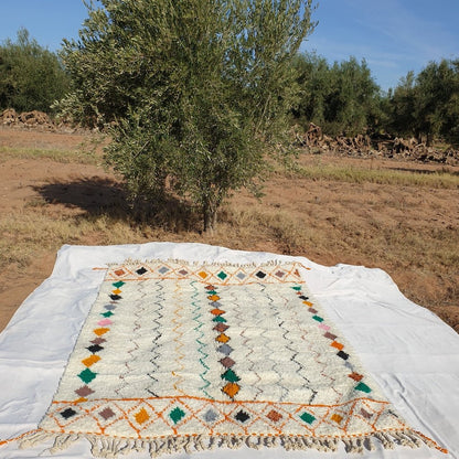 BENI OUARAIN RUG White Living Room Carpet | Moroccan High Pile Area Rug Berber Authentic Wool | 9'6x6'9 Ft | 3x2 m | Dika - OunizZ