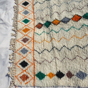BENI OUARAIN RUG White Living Room Carpet | Moroccan High Pile Area Rug Berber Authentic Wool | 9'6x6'9 Ft | 3x2 m | Dika - OunizZ