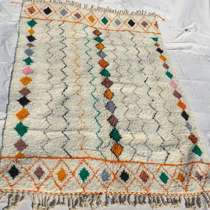 BENI OUARAIN RUG White Living Room Carpet | Moroccan High Pile Area Rug Berber Authentic Wool | 9'6x6'9 Ft | 3x2 m | Dika - OunizZ