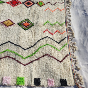 BENI OUARAIN RUG White Living Room Carpet | Moroccan High Pile Area Rug Berber Authentic Wool | 9'8x6'7 Ft | 3x2 m | Tissa - OunizZ