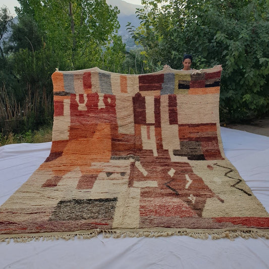 Bimla | MOROCCAN RUG BOUJAD | Moroccan Berber Rug | Colorful Rug Moroccan Carpet | Authentic Handmade Berber Living room Rugs | 12'66x10'17 Ft | 386x310 cm - OunizZ