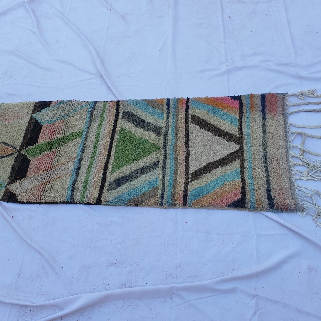 BOUHT Runner | 9'1x2'2 Ft | 2,77x0,66 m | Moroccan Colorful Rug | 100% wool handmade - OunizZ