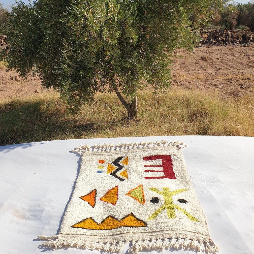 Chalhia - BENI OUARAIN Moroccan White Rug for Bedroom | Moroccan High Pile Area Rug Berber Authentic Wool | 4'9x3'6 Ft | 148x109 cm - OunizZ