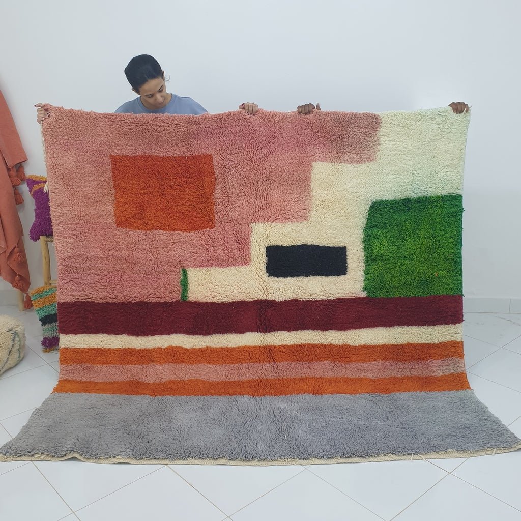 CHARTA Squared (Ultra Fluffy Beni rug) | 7x6'7 Ft | 2,1x2 m | Moroccan Beni Mrirt Rug | 100% wool handmade - OunizZ