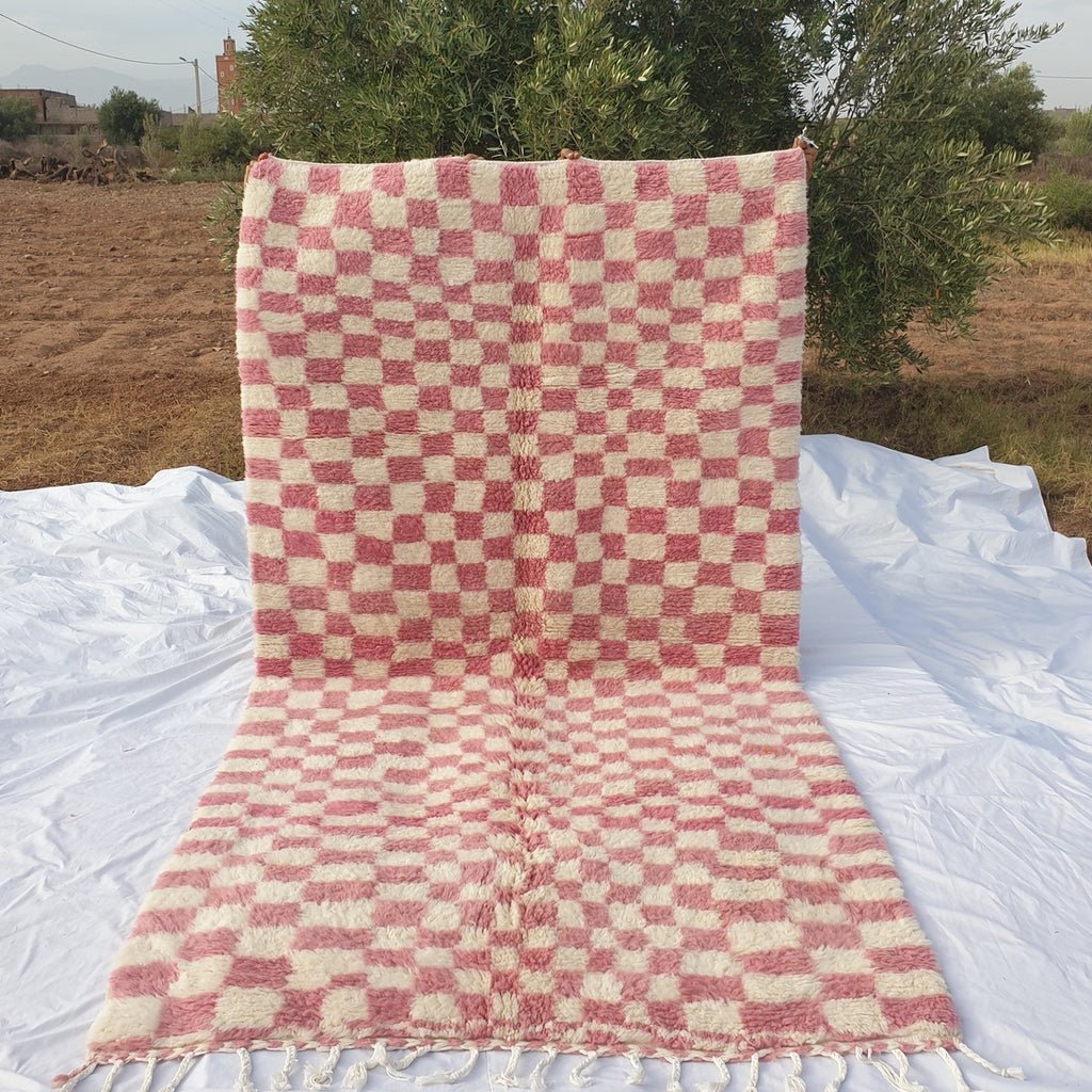 Checkered Rug Beni Ourain Moroccan Pink Carpet | 9x6 Ft | 2,73x1,84 m | DAMA | 100% wool handmade - OunizZ