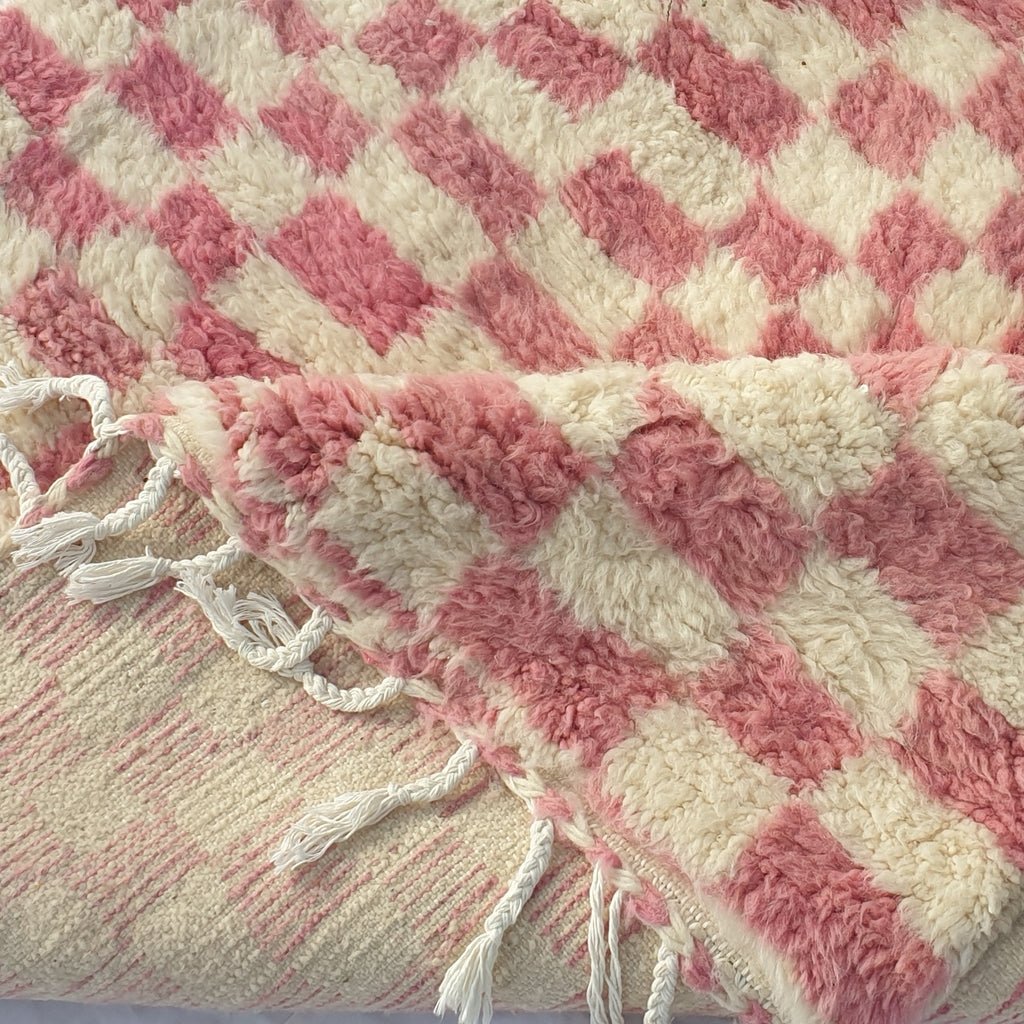 Checkered Rug Beni Ourain Moroccan Pink Carpet | 9x6 Ft | 2,73x1,84 m | DAMA | 100% wool handmade - OunizZ