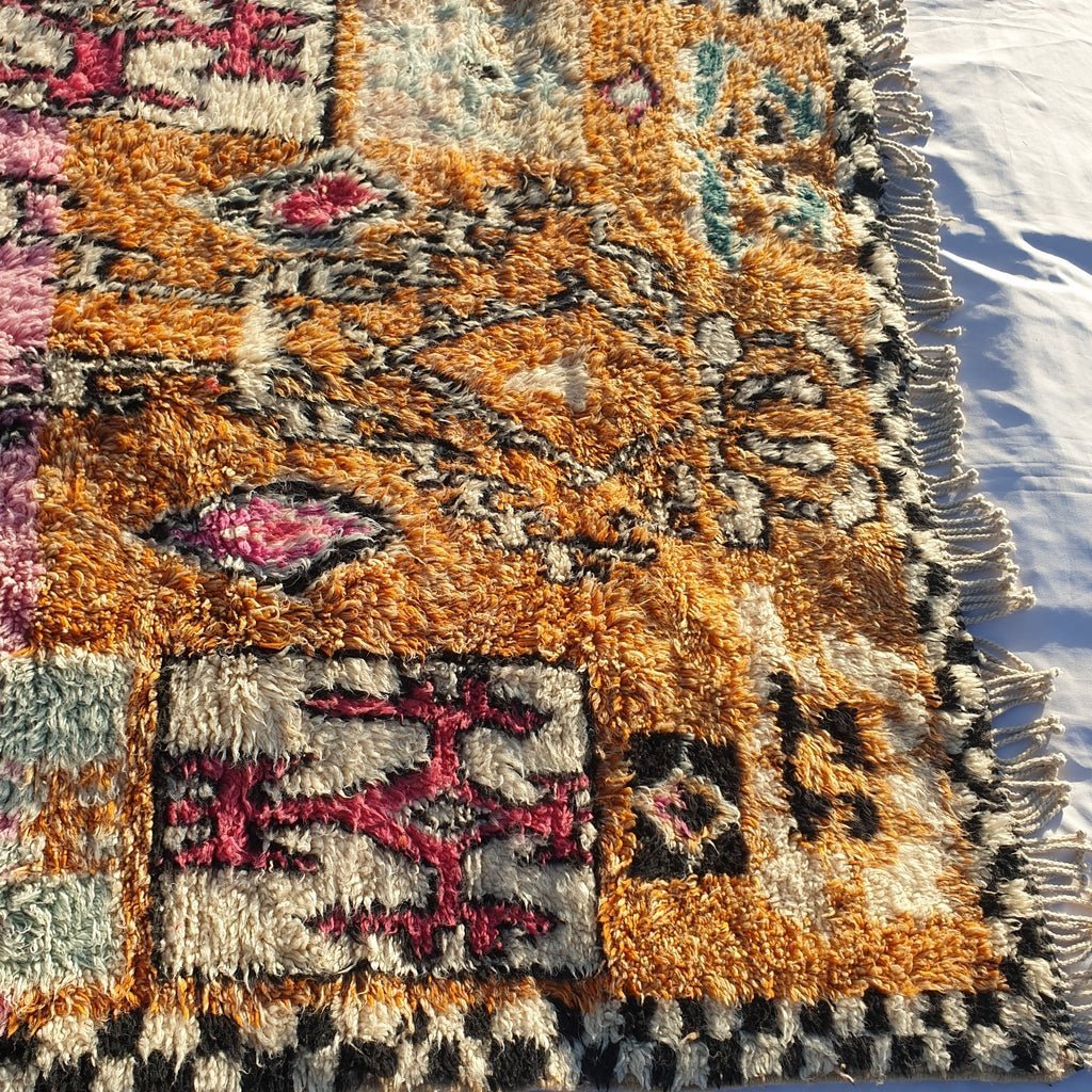 Customized BENI OUARAIN RUG Soft & Thick Pink Orange Living Room Carpet | Moroccan High Pile Area Rug Berber Authentic Wool | 2,6x2 m | Sarhana - OunizZ