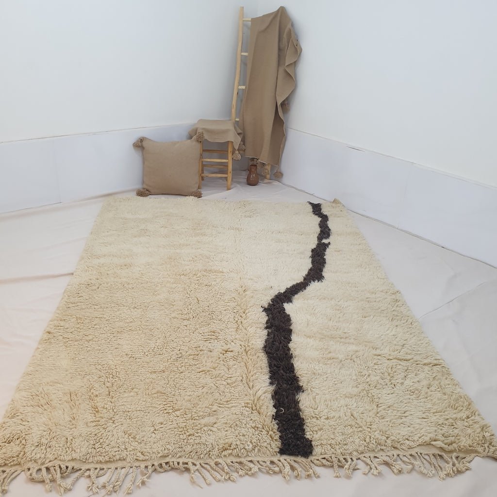 Customized Moroccan Beni rug Ultra Soft & Thick Cream Living Room Carpet | 10'x7' Ft | NAKA | Moroccan Beni Mrirt Rug - OunizZ