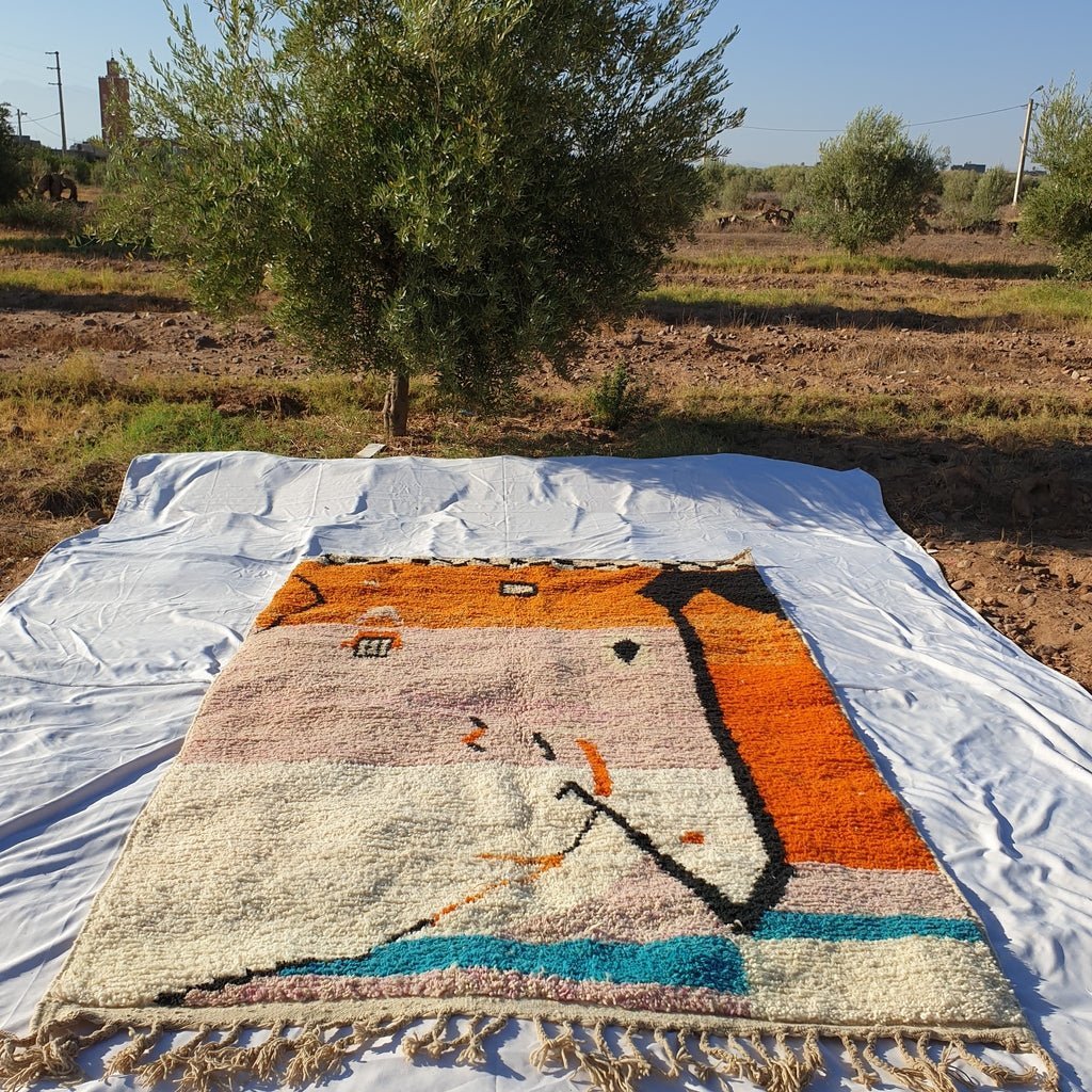 Customized MOROCCAN BOUJAAD RUG | Moroccan Berber Rug | Orange & Pink Rug Moroccan Carpet | Authentic Handmade Berber Bedroom Rugs | 250x175 cm - OunizZ