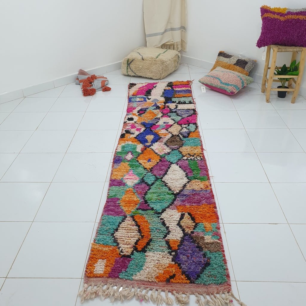 FALAT Runner | 9'7x2'5 Ft | 3x0,75 m | Moroccan Colorful Rug | 100% wool handmade - OunizZ