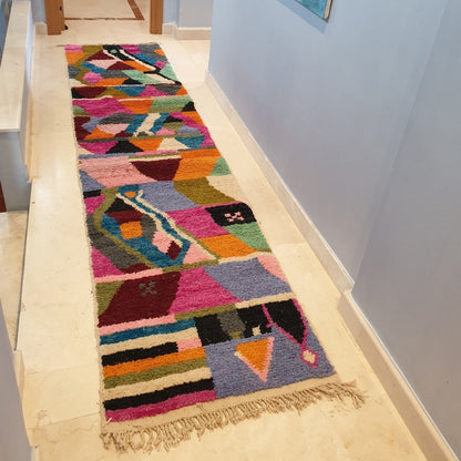 FELNA Runner | 11'2x2'6 Ft | 3,42x0,80 m | Moroccan Colorful Rug | 100% wool handmade - OunizZ