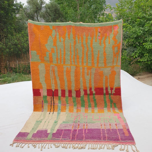 Finda - MOROCCAN BOUJAAD RUG | Berber Colorful Area Rug for living room Handmade Authentic Wool | 9'6x6'6 Ft | 293x202 cm - OunizZ