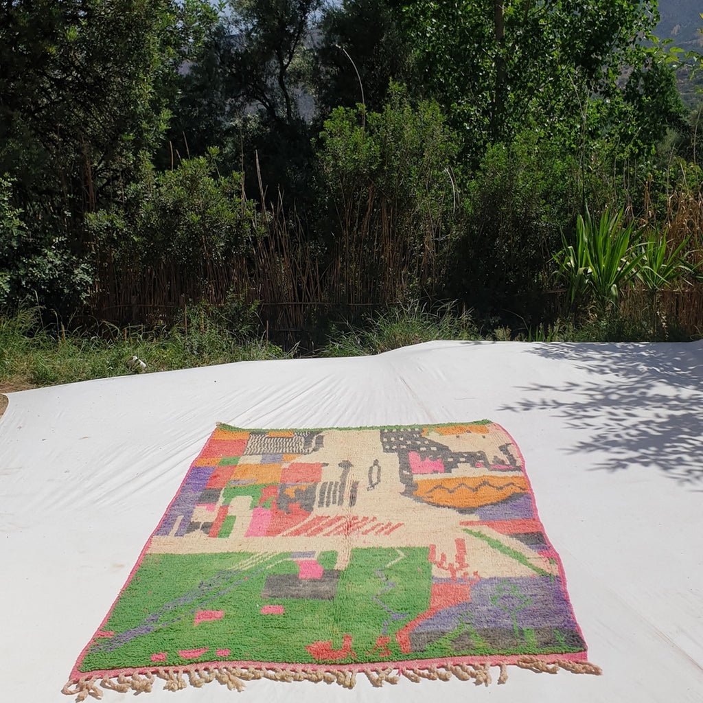 Fnicha - Moroccan Boujad Berber Rug | Colorful Authentic Handmade Bedroom Rug | 7'1x5'1 Ft | 2,16x1,55 m - OunizZ