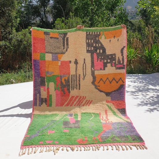 Fnicha - Moroccan Boujad Berber Rug | Colorful Authentic Handmade Bedroom Rug | 7'1x5'1 Ft | 2,16x1,55 m - OunizZ