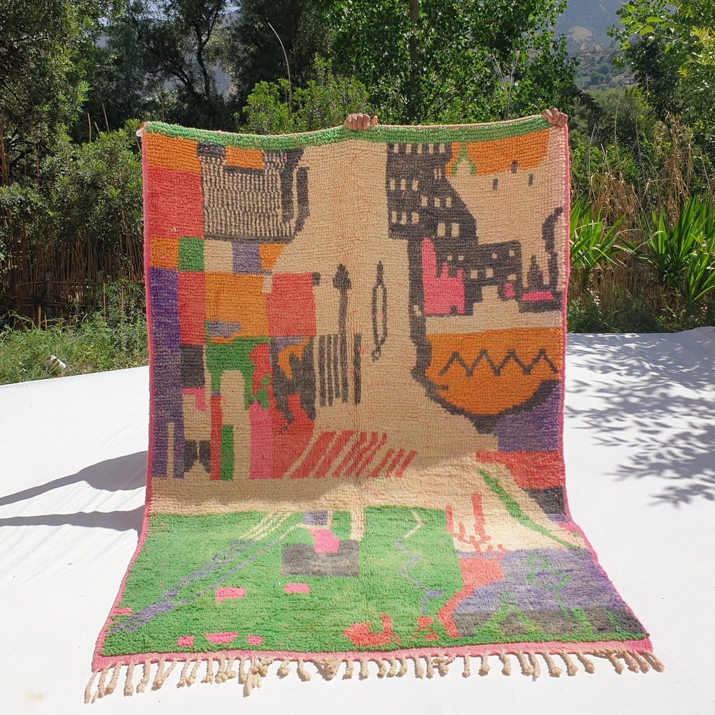 Fnicha - Moroccan Boujad Berber Rug | Colorful Authentic Handmade Bedroom Rug | 7'1x5'1 Ft | 2,16x1,55 m - OunizZ