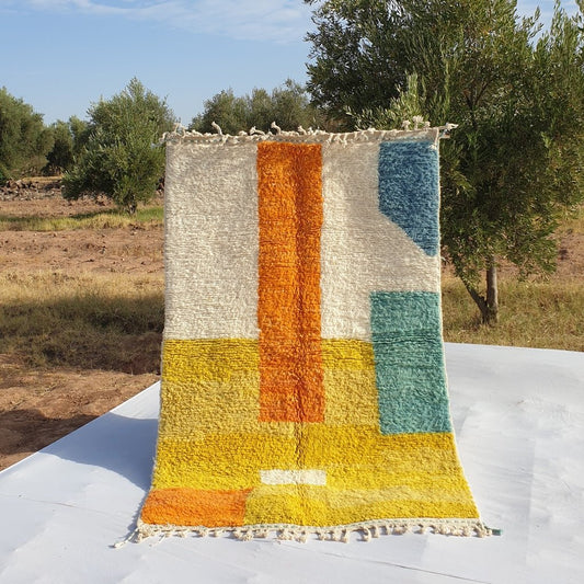Gallama - BENI OUARAIN Moroccan Colorful Rug for Bedroom | Moroccan High Pile Area Rug Berber Authentic Wool | 8x5 Ft | 243x154 cm - OunizZ