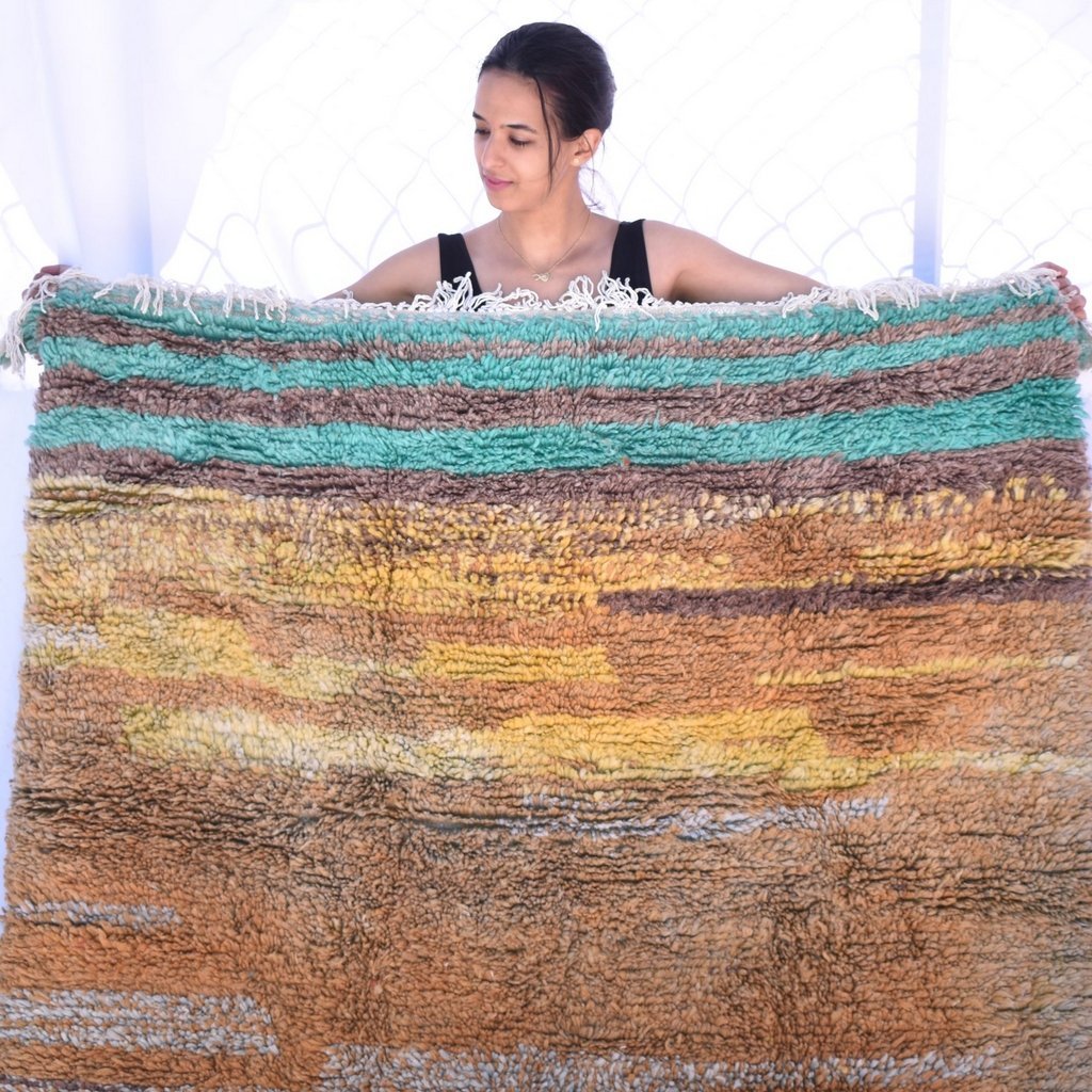 GHOROB | 8x5 Ft | 2.5x1.5 m | Moroccan Golden Rug | 100% wool handmade - OunizZ