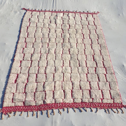 GOUTA Moroccan Rug Beni Ourain White and Pink | 9'50x6'80 Ft | 290x208 cm | 100% wool handmade - OunizZ