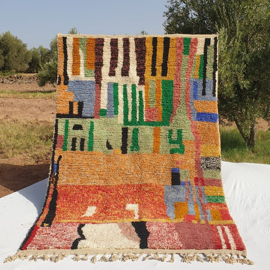 Grana - MOROCCAN RUG BOUJAAD | Moroccan Berber Rug | Colorful Rug Moroccan Carpet | Authentic Handmade Berber Bedroom Rugs | 10'1x6'7 Ft | 308x205 cm - OunizZ