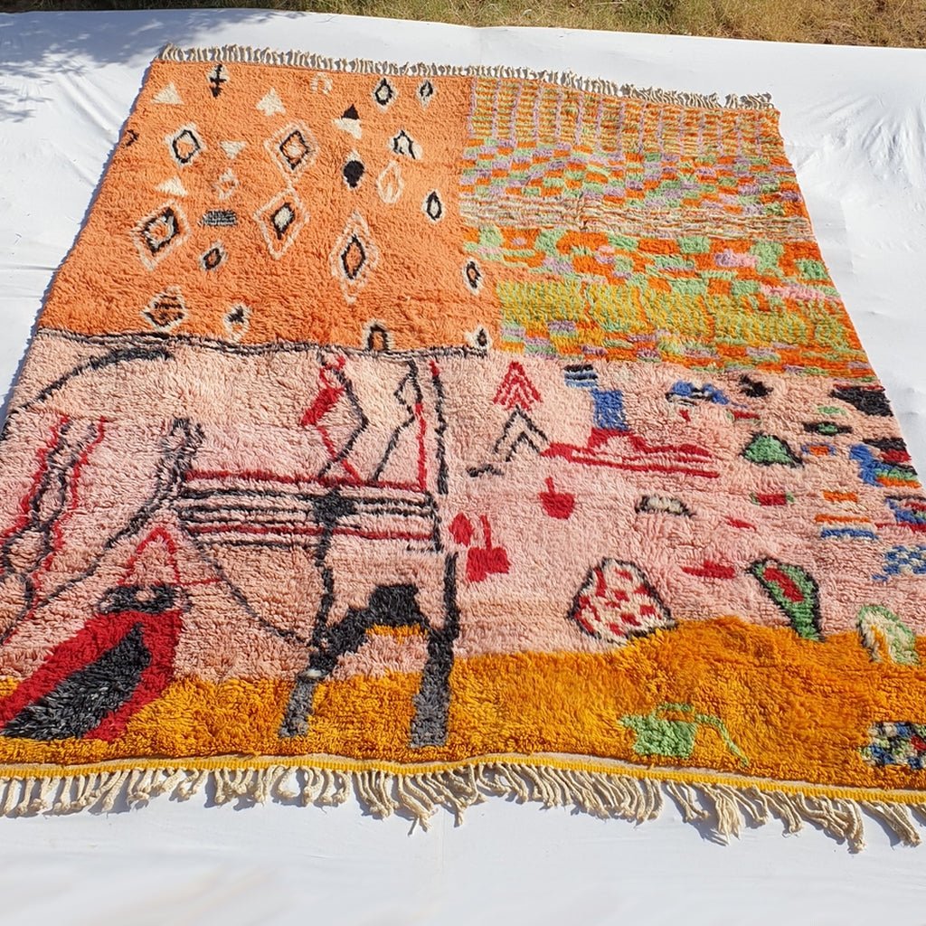 Handcrafted BENI MOROCCAN RUG | Dye Wool Authentic & Soft Rug | Berber Moroccan Rug | Moroccan Woolen Carpet IDIR | 13'5x10 Ft | 4x3 m - OunizZ