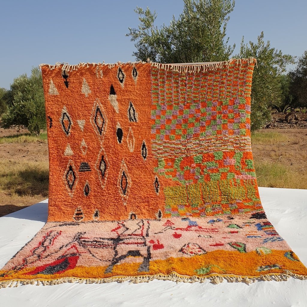 Handcrafted BENI MOROCCAN RUG | Dye Wool Authentic & Soft Rug | Berber Moroccan Rug | Moroccan Woolen Carpet IDIR | 13'5x10 Ft | 4x3 m - OunizZ